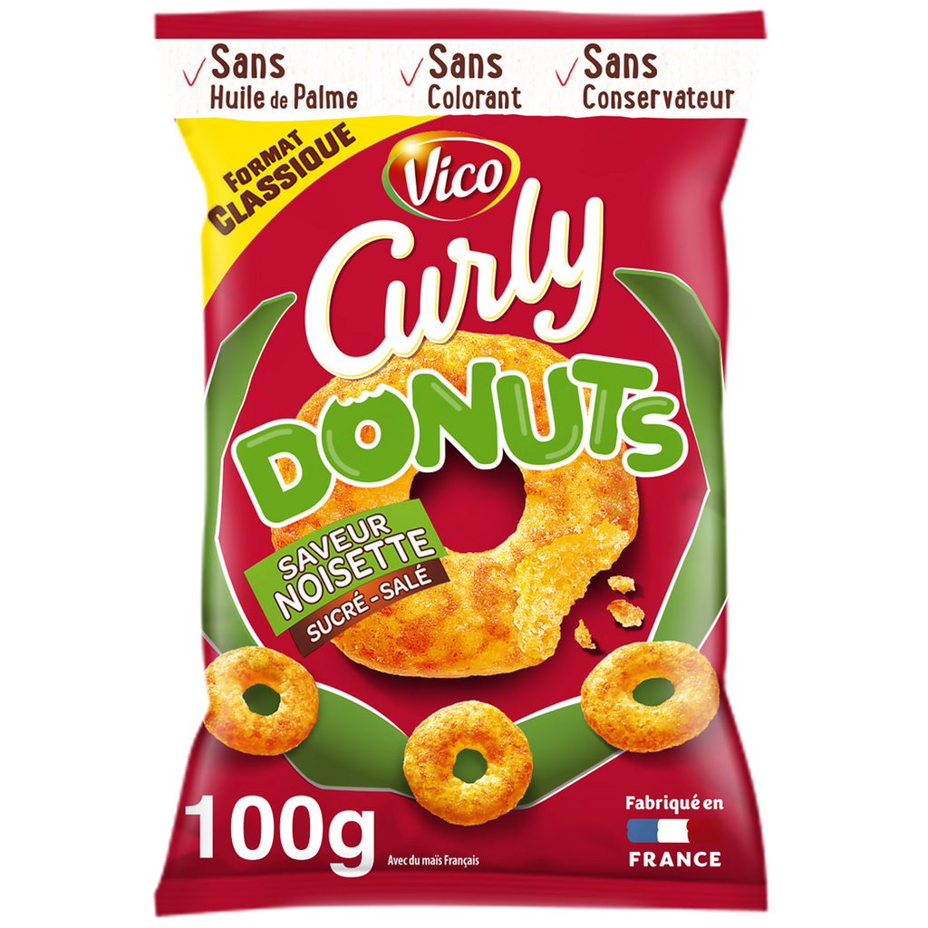 CURLY Aperitivos Donuts sabor avelã doce e salgado 100 g