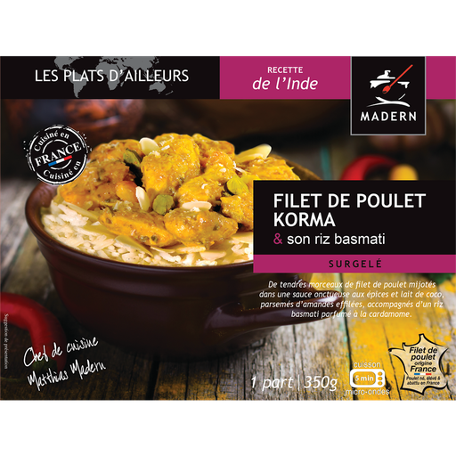[3355570003447] MADERN Filet de poulet korma et son riz basmati 350 g