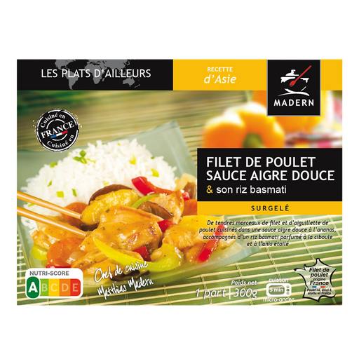 [3355570003454] MADERN Plat cuisiné individuel Poulet sauce aigre douce et riz 300 g