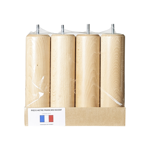 [3378110008085] Pieds en Hêtre Massif 25cm le lot de 4