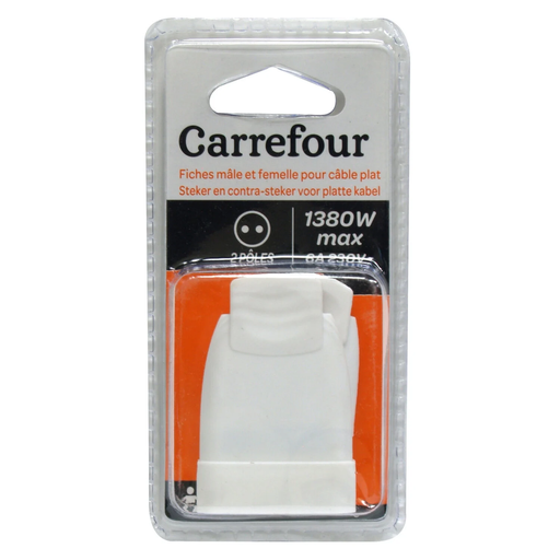 [3390506024424] CARREFOUR Fiches électriques 2 Fiches électrique, 1 male + 1 femelle 6A