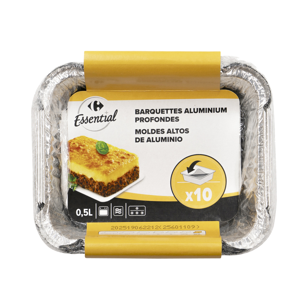 CARREFOUR Bandejas de Aluminio Profundas 0,5 L, paquete de 10