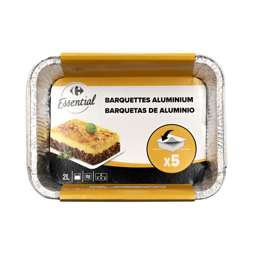 [3390509974122] CARREFOUR Bandejas de Aluminio con tapas 2 L, el paquete de 5
