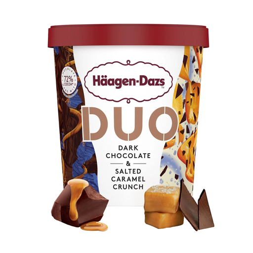 [3415582301716] HAAGEN-DAZS Duo Crème glacée chocolat noir Belge et caramel beurre salé 355 g