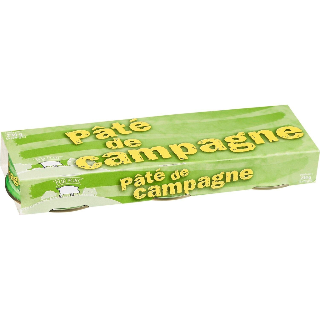 Pâté de campagne pur porc 3 boites de 78 g