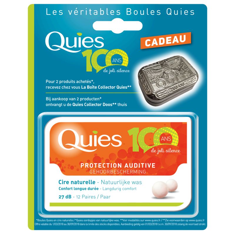 Quies Protection Auditive Cire Naturelle, 27 Db : La Boite De 12 Paire