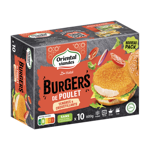 [3436590010292] ORIENTAL VIANDES Hamburguesa de pollo empanado halal 10 piezas 60 g
