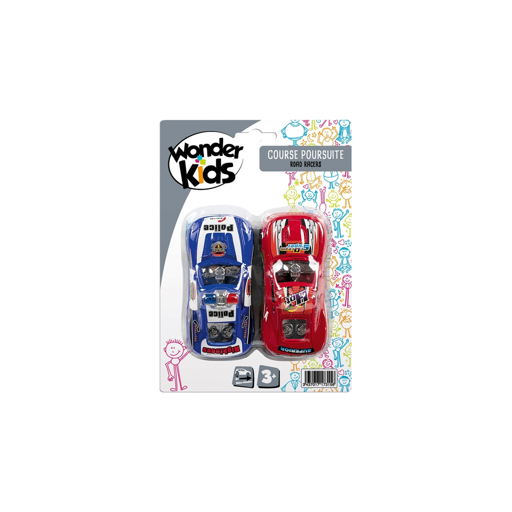 WONDERKIDS 2 Autos Poursuite 10cm Rf Assortiment