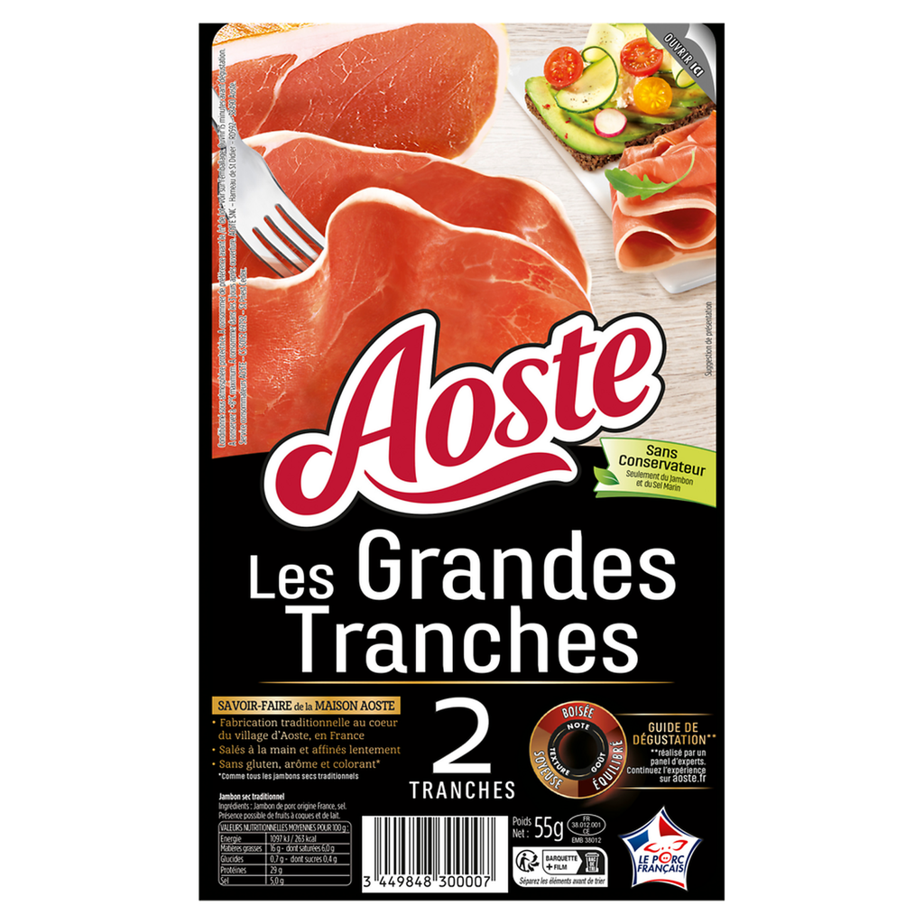 AOSTE Presunto curado Les Grandes Tranches 2 fatias 55 g