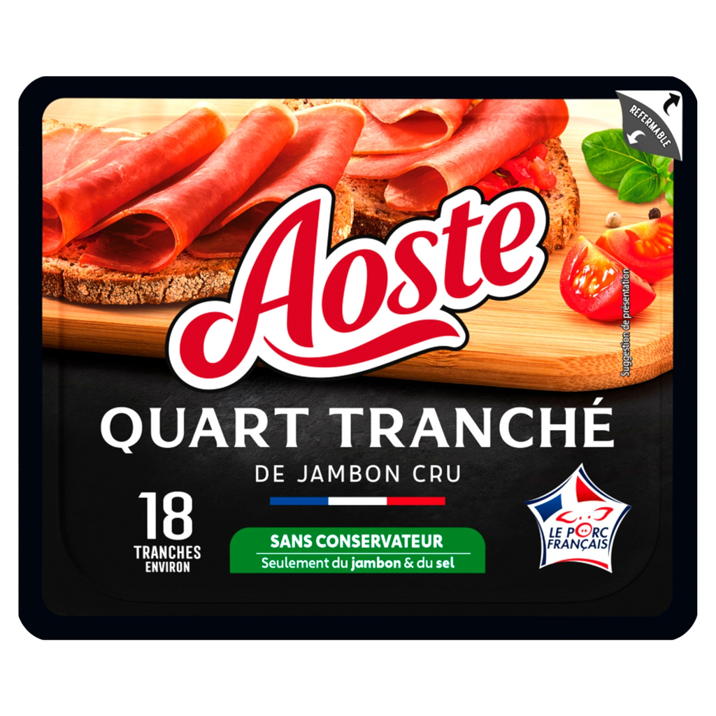 AOSTE Le Quart tranché Jambon cru sans conservateur 18 tranches 220 g