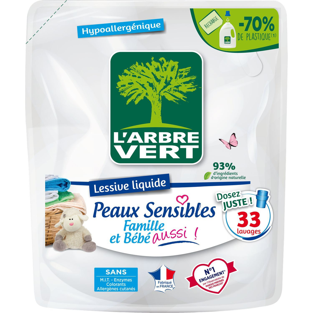 L'ARBRE VERT Hypoallergenic Liquid Laundry Detergent Refill Sensitive Skin 1.5 L