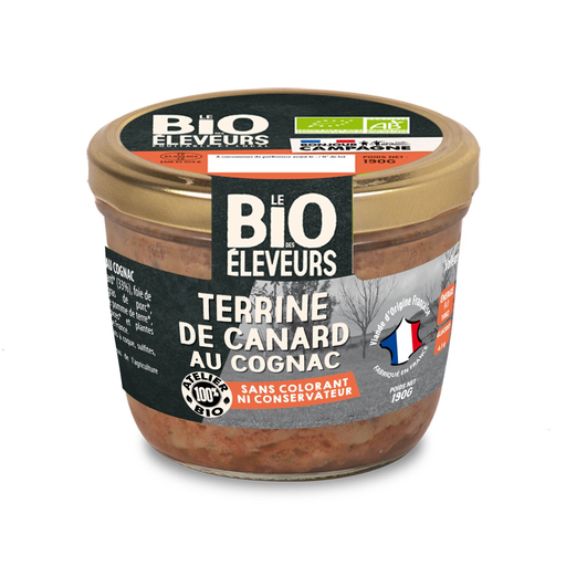 [3483190001328] LE BIO DES ELEVEURS Terrina de pato al coñac Bio 190 g