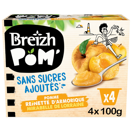 [3486060990548] BREIZH'POM Apple Reinette d'Armorique and Mirabelle Plum Compote 4x100g