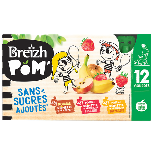 [3486061587013] BREIZH'POM Assorted Apple Fruit Dessert No Added Sugar 12 x 90 g