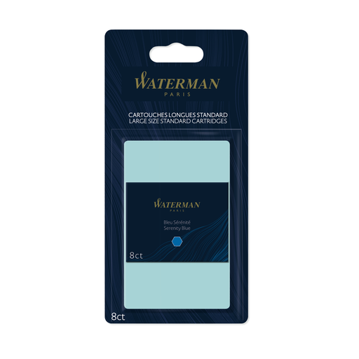 [3501170713020] WATERMAN Cartouches d'encre longue bleu sérénité pour stylo plume, le lot de 8