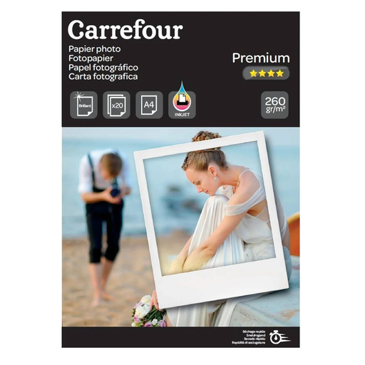 [3523670250560] CARREFOUR Papel fotográfico A4 pacote de 20 folhas