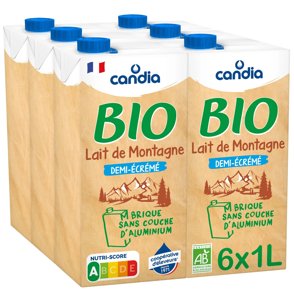 Candia Lait Demi-Ecrémé Bio : Le Pack De 6 Bouteilles 1L
