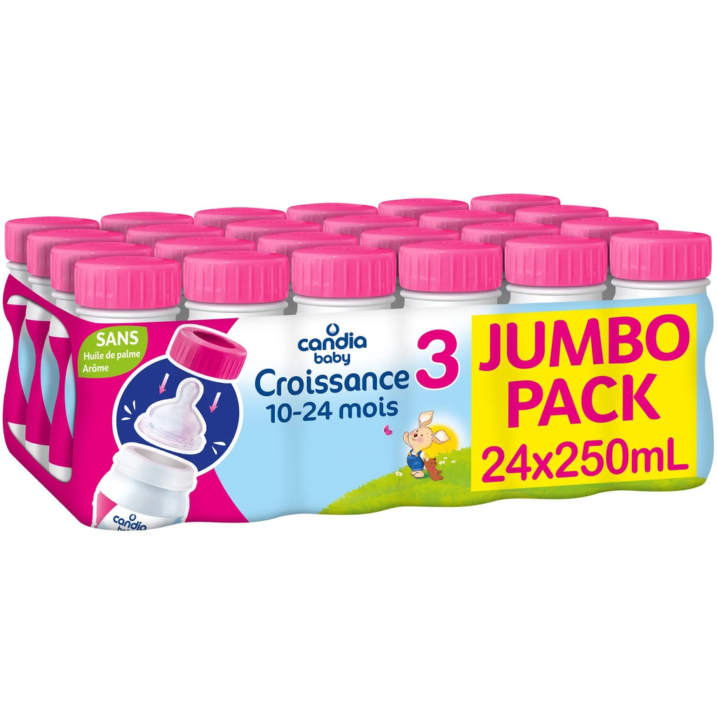 CANDIA BABY Leche infantil líquida 3ª edad Desde 10 Meses Crecimiento 24 botellas de 250 ml