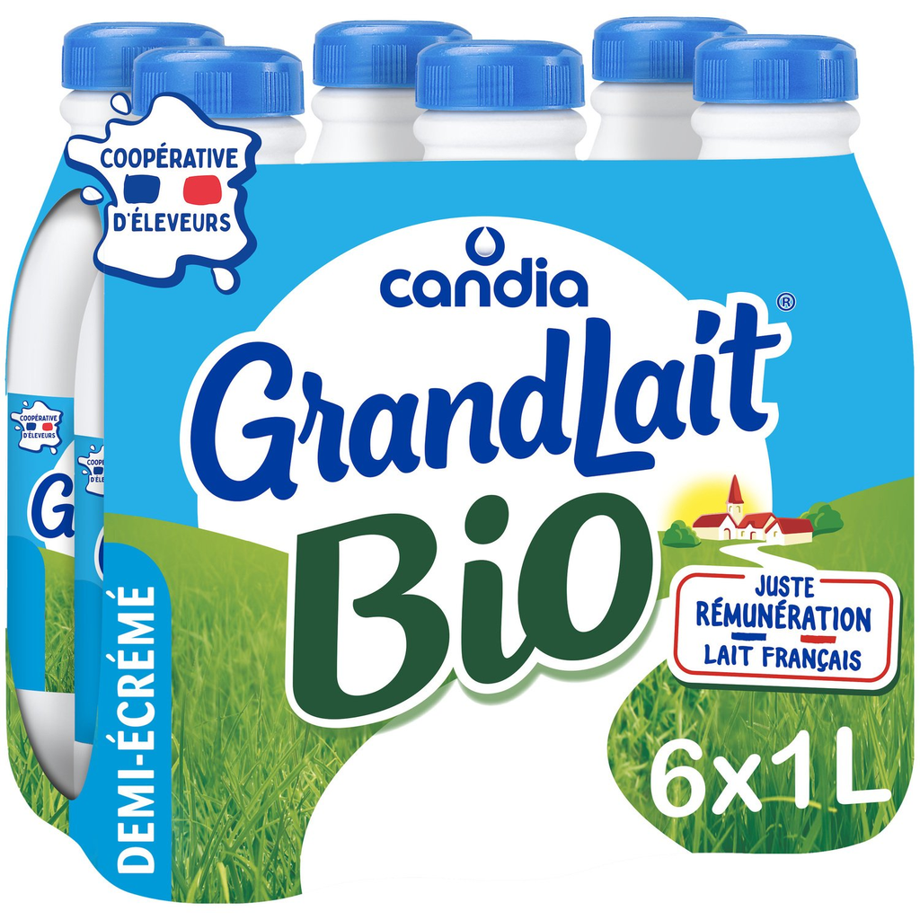 Candia Grandlait Lait Demi-Écrémé Uht Bio 6X1L