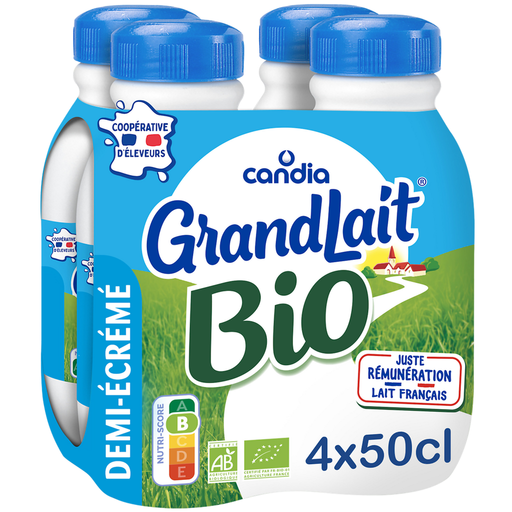 Candia Grandlait Lait Demi-Écrémé Uht Bio 4X50Cl