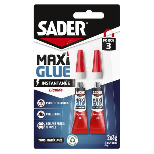 [3549212481865] SADER Maxi glue Universal todo materiales líquido los 2 tubos de 3 g