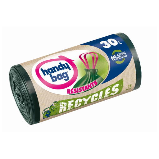 [3557880400057] HANDY BAG Sacs poubelle RECYCLES à poignées coulissantes 30 L les 15 sacs