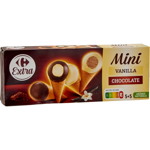 [3560070048335] CARREFOUR Mini Conos de Helado Vainilla Chocolate 177 g