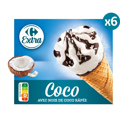 [3560070207794] CARREFOUR Helados Conos Coco Chocolate 411 g