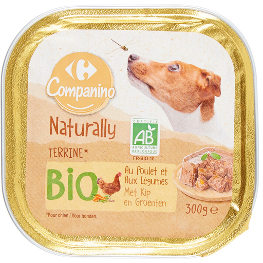 [3560070260690] CARREFOUR Pâtée pour chien poulet légumes Bio 300 g