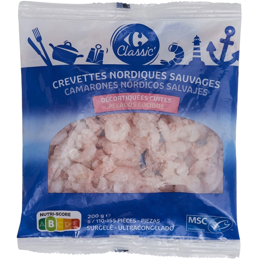 [3560070277650] CARREFOUR CLASSIC Camarões Selvagens Nórdicos Descascados Cozidos 200 g