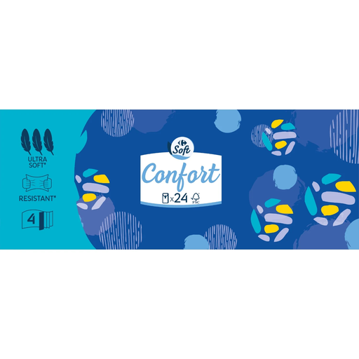 [3560070316908] CARREFOUR Confort Tissues 4-Ply Ultra Resistant FSC SOFT 24 packs of 9 tissues