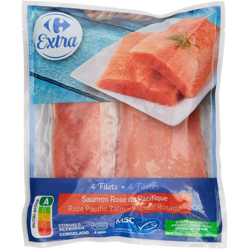 [3560070327638] CARREFOUR Filetes de salmão rosa do Pacífico EXTRA 480 g
