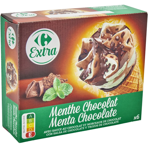 [3560070335930] CARREFOUR Conos de Helado Menta Chocolate 432 g