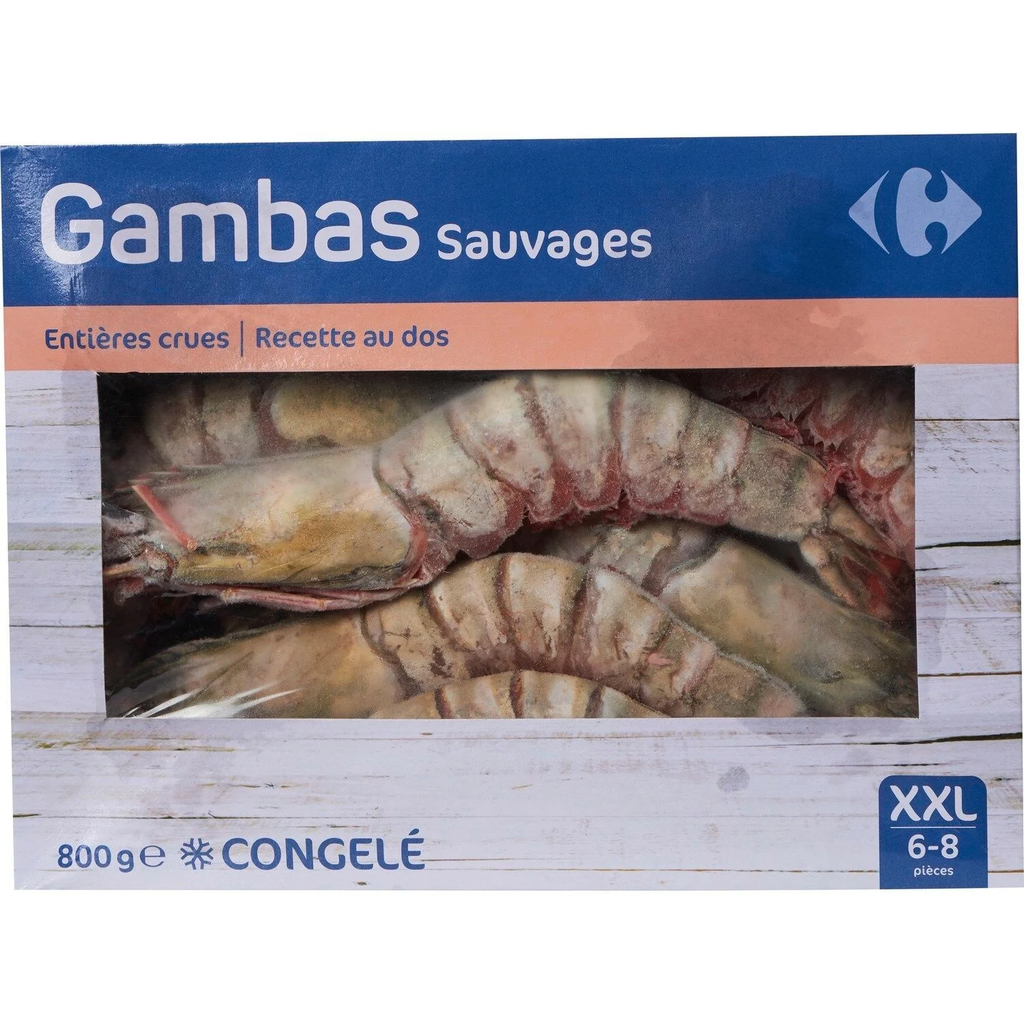 CARREFOUR Gambas selvagens inteiras cruas 800 g