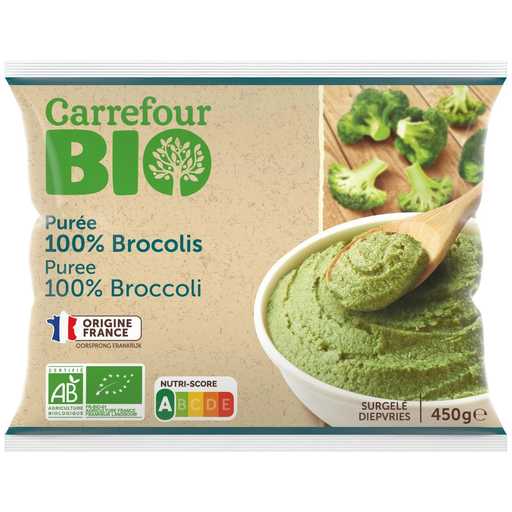 [3560070445073] CARREFOUR Puré bio 100% brócolos 450 g