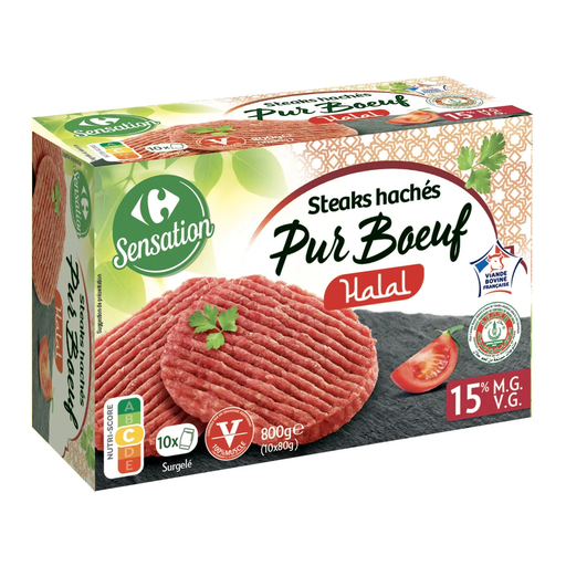 [3560070499748] CARREFOUR Steaks Hachés 15% MG Halal SENSATION 10x80g