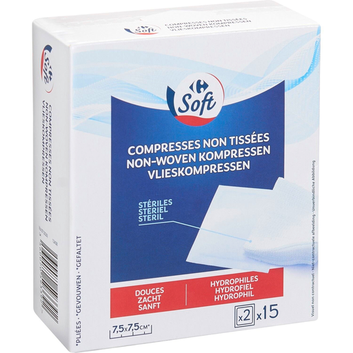 [3560070593392] CARREFOUR Compressas não tecidas estéreis SOFT caixa de 30