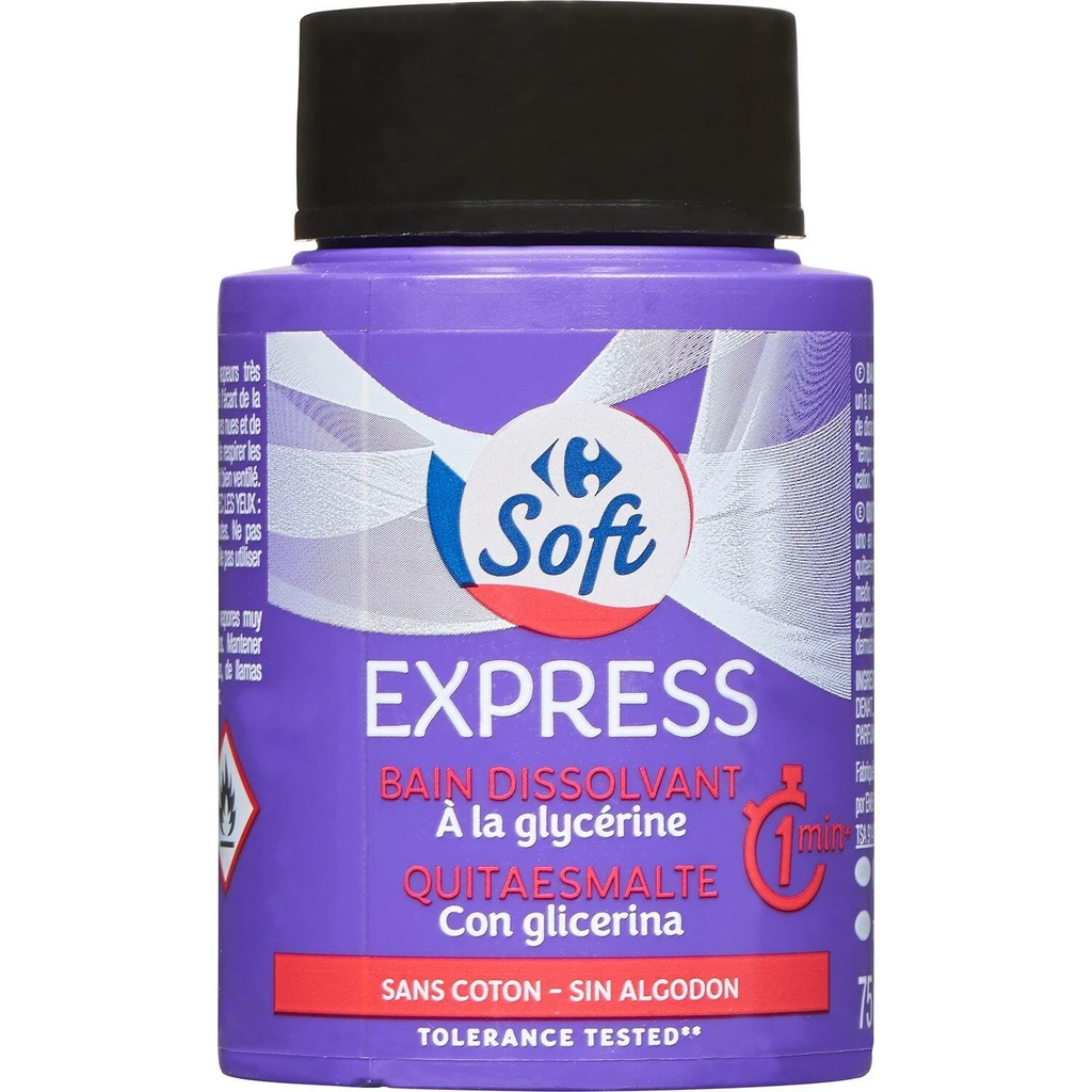 CARREFOUR Quitaesmalte Sin Acetona con Glicerina SOFT 75 ml