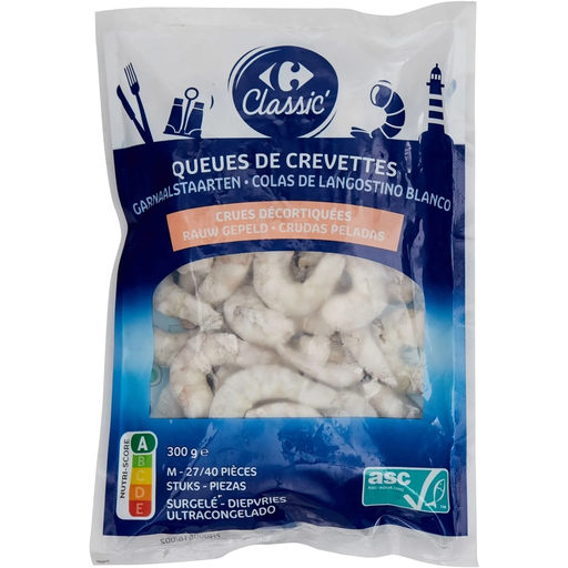 [3560070782758] CARREFOUR CLASSIC Raw Peeled Shrimp Tails 300 g