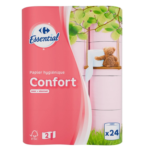 [3560070809929] CARREFOUR Papier Toilette Confort Doux Rose Essential 24 rouleaux