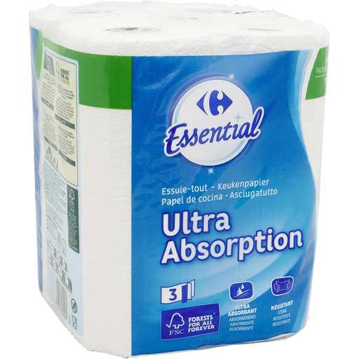 [3560070809981] CARREFOUR Essuie-tout Ultra Absorption Blanc SENSATION 45 feuilles