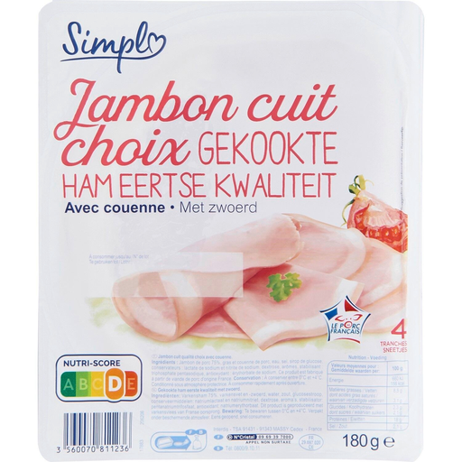 [3560070811236] SIMPL Cooked Ham Choice with Rind 180 g