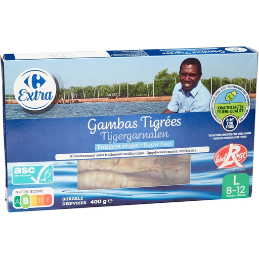 [3560070817788] CARREFOUR Gambas Tigre Inteiras Cruas Label Rouge ASC 400 g