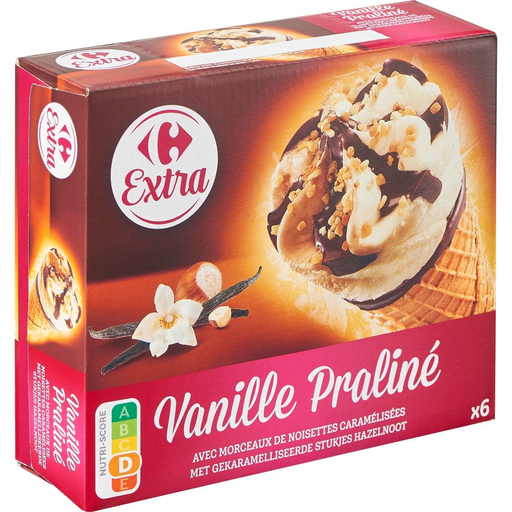 [3560070820962] CARREFOUR Vanilla Praline Cone Ice Cream 408 g