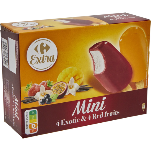 [3560070828241] CARREFOUR Mini Fruit Ice Cream Sticks Exotic and Red Fruits EXTRA 300 g