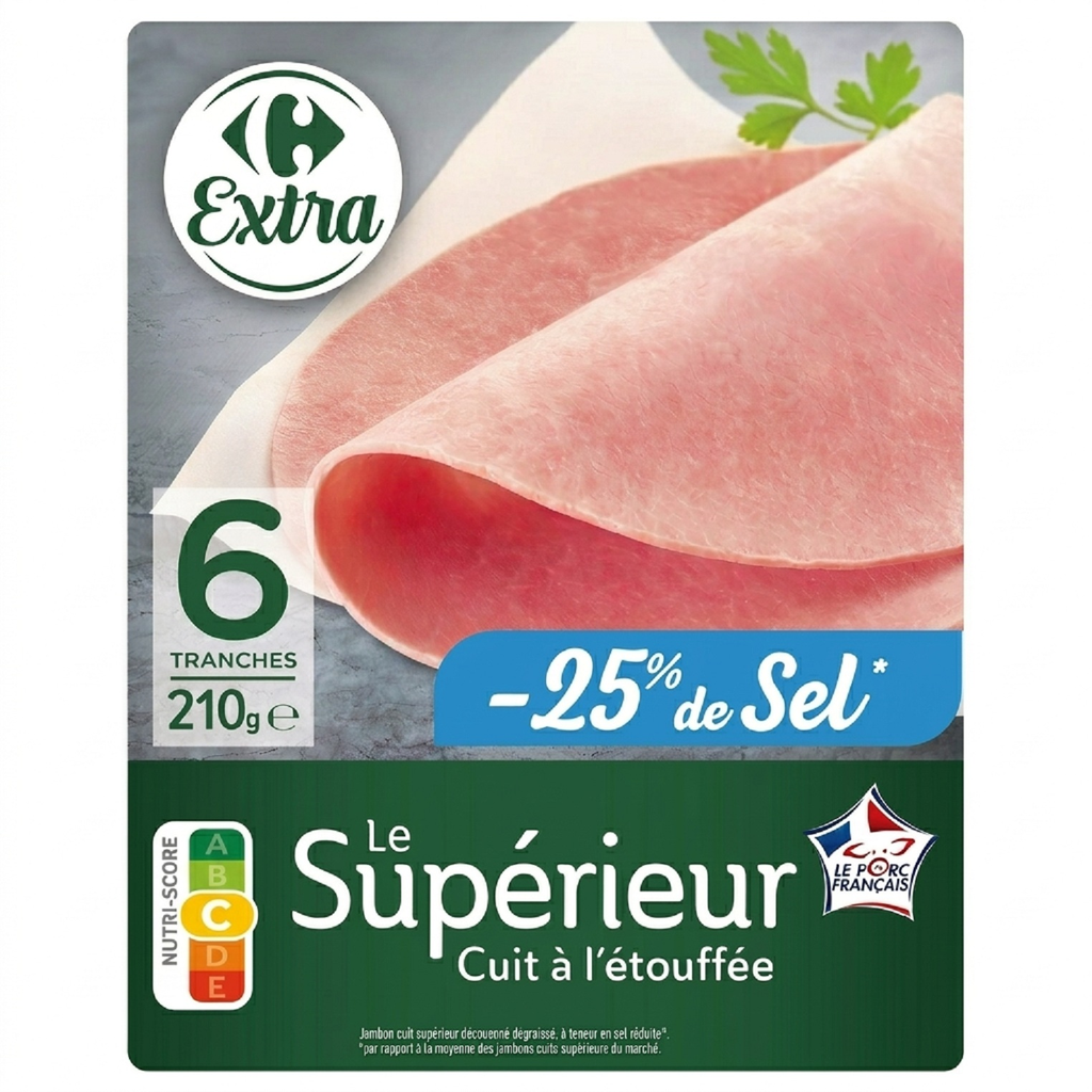 CARREFOUR Fiambre cozido a vapor, fatiado, desengordurado e com teor de sal reduzido 210 g