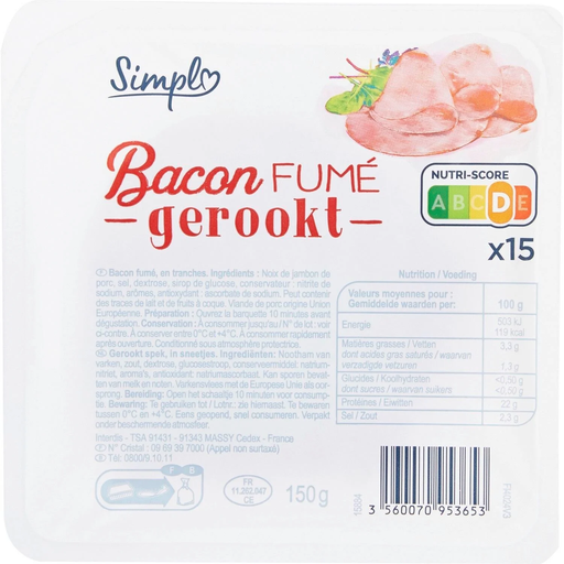 [3560070953653] SIMPL Smoked Bacon 150 g