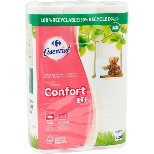 [3560070971930] CARREFOUR Papier Toilette Doux Confort Essential 24 rouleaux