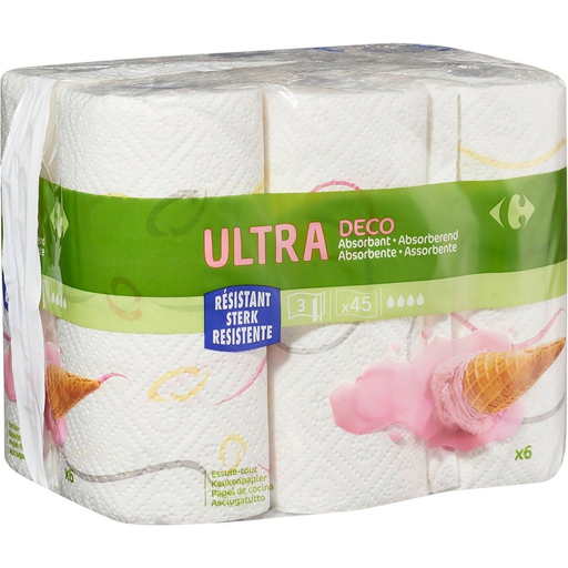 [3560070971954] CARREFOUR Essuie-tout Ultra Absorbant déco les 6 rouleaux
