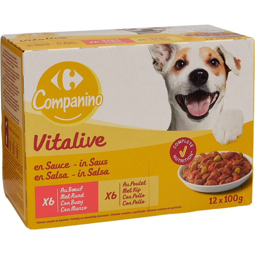 [3560071001827] CARREFOUR Pâtée Pour Chien Adulte Boeuf Poulet Légumes 12x100g